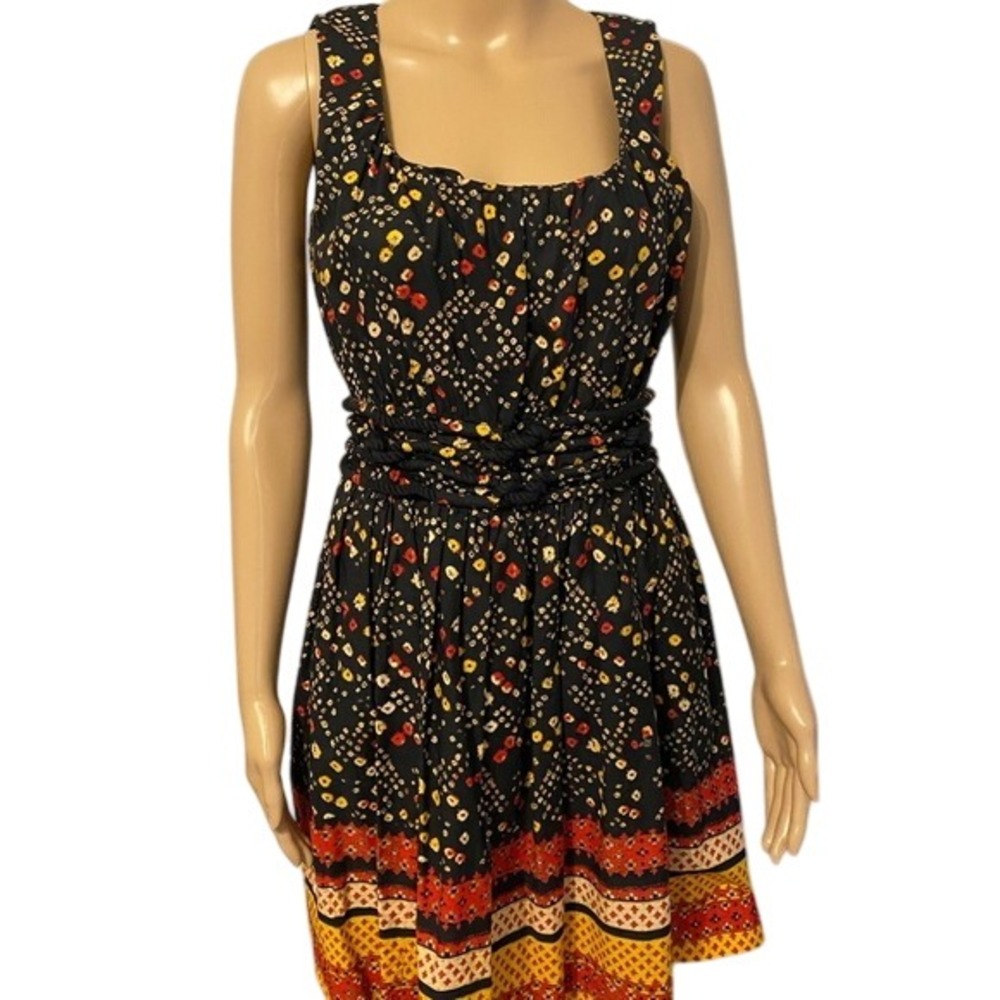 Sleeveless Mini Dress‎ Black Red Yellow Print Casual Summer Sundress
